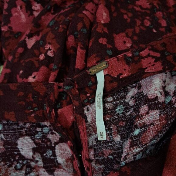 Free People All the Right Ruffles Women's Romper Red Multi Floral 3/4 Sleeve M - Picture 8 of 10